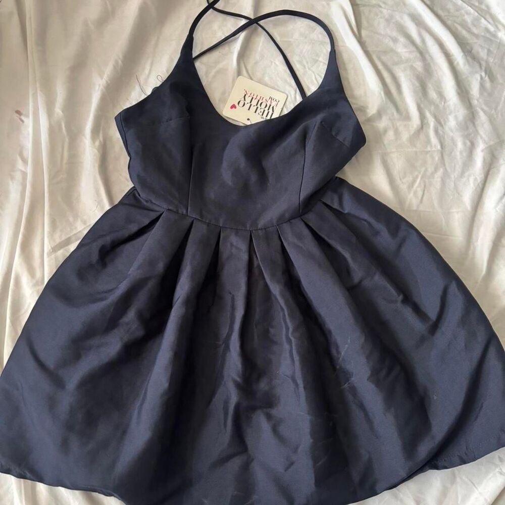 Hello Molly Navy Mini Dress Size 8 Fit & Flare Backless Adjustable Straps - Picture 3 of 4